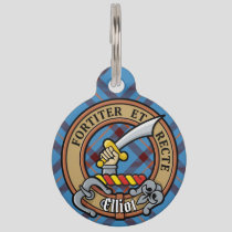 Clan Elliot Crest over Ancient Tartan Pet ID Tag