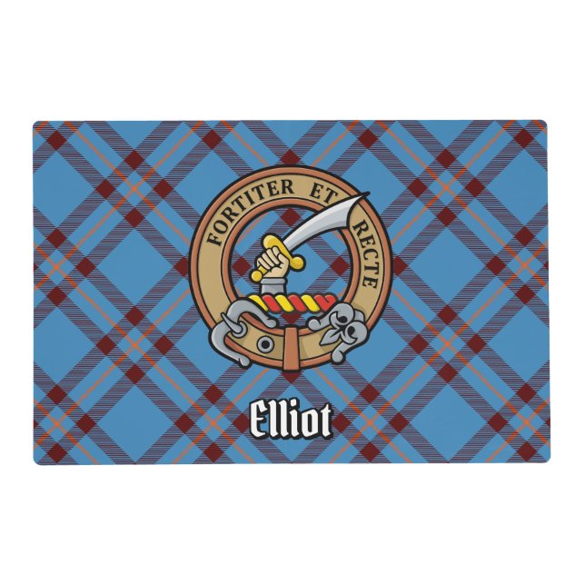 Clan Elliot Crest over Ancient Tartan Placemat (Front)
