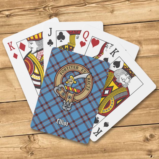 Clan Elliot Crest over Ancient Tartan Poker Cards (Creator Uploaded)