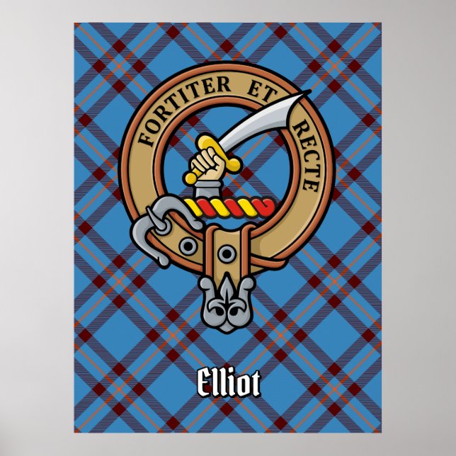 Clan Elliot Crest over Ancient Tartan Poster (Front)
