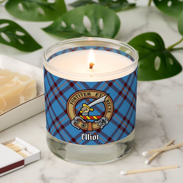 Clan Elliot Crest over Ancient Tartan Scented Candle (Lit)