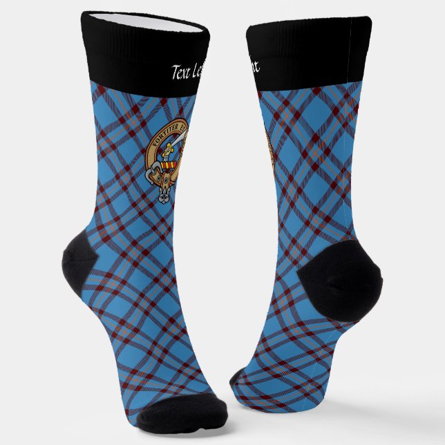Clan Elliot Crest over Ancient Tartan Socks (Angled)