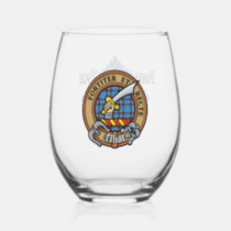 Clan Elliot Crest over Ancient Tartan Stemless Wine Glass