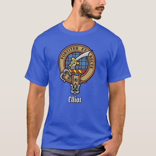 Clan Elliot Crest over Ancient Tartan T_Shirt