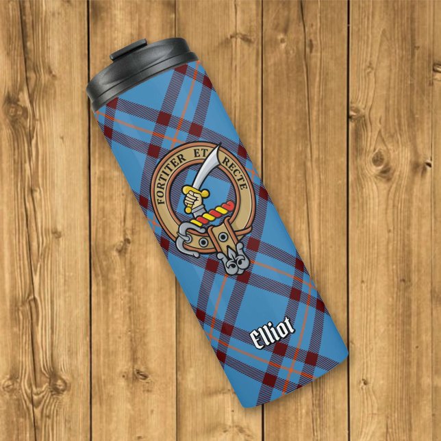 Clan Elliot Crest over Ancient Tartan Thermal Tumbler (Creator Uploaded)