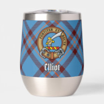 Clan Elliot Crest over Ancient Tartan Thermal Wine Tumbler
