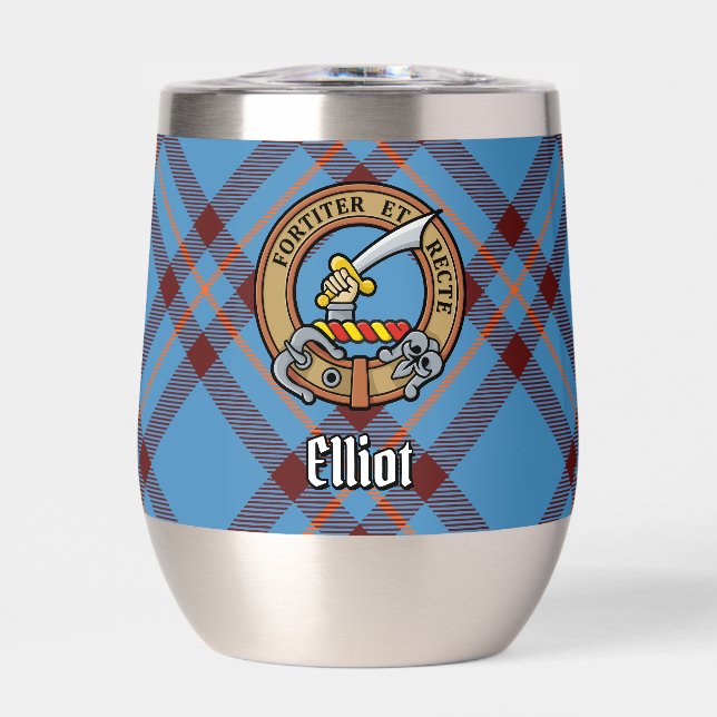 Clan Elliot Crest over Ancient Tartan Thermal Wine Tumbler (Front)