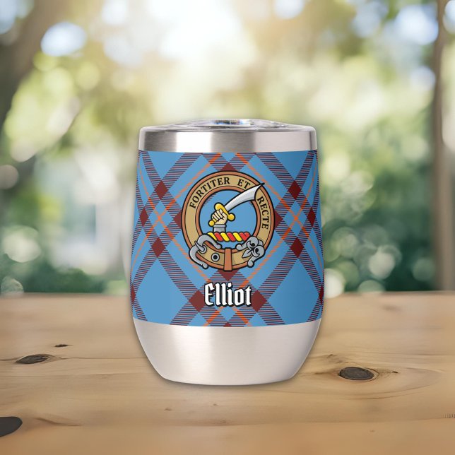 Clan Elliot Crest over Ancient Tartan Thermal Wine Tumbler (Creator Uploaded)