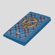 Clan Elliot Crest over Ancient Tartan Trifold Wallet