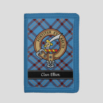 Clan Elliot Crest over Ancient Tartan Trifold Wallet
