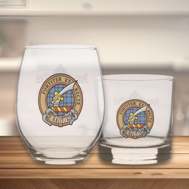 Clan Elliot Crest over Ancient Tartan Whiskey Glass (Creator Uploaded)