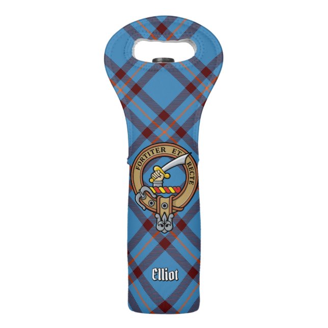 Clan Elliot Crest over Ancient Tartan Wine Bag (Front)