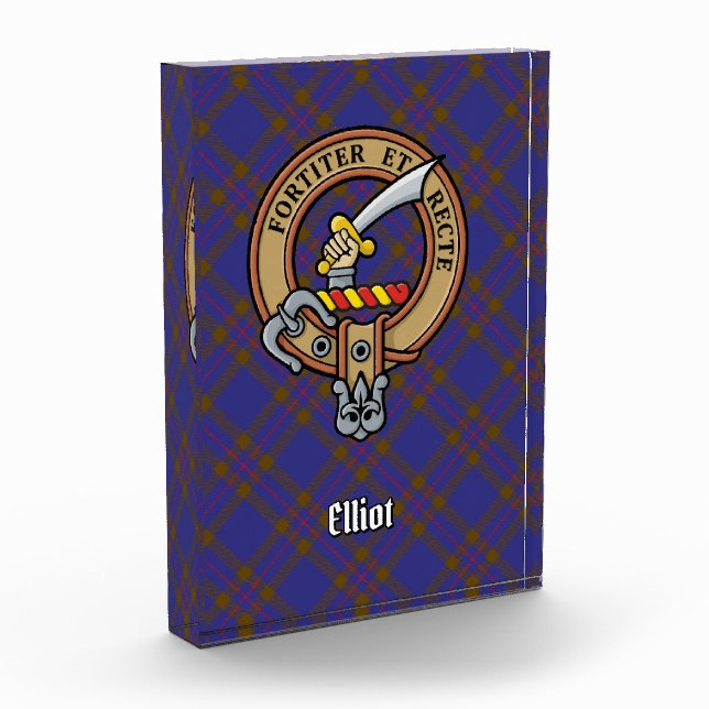 Clan Elliot Crest over Modern Tartan Acrylic Award (Left)