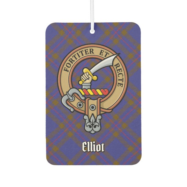 Clan Elliot Crest over Modern Tartan Air Freshener (Front)