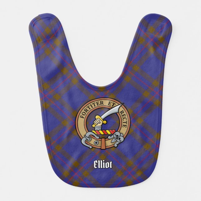 Clan Elliot Crest over Modern Tartan Baby Bib (Front)