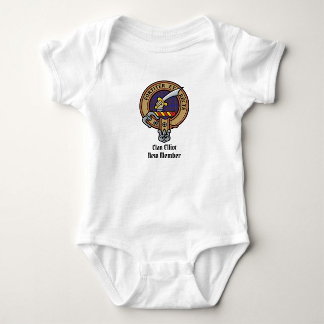 Clan Elliot Crest over Modern Tartan Baby Bodysuit (Front)