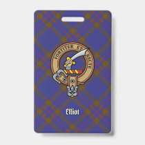 Clan Elliot Crest over Modern Tartan Badge