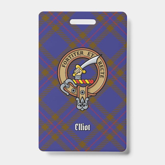 Clan Elliot Crest over Modern Tartan Badge (Front)