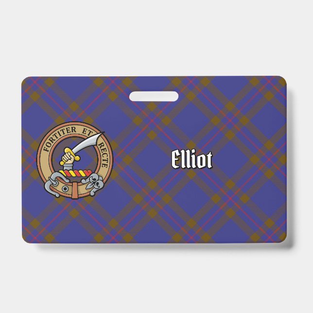 Clan Elliot Crest over Modern Tartan Badge (Front)