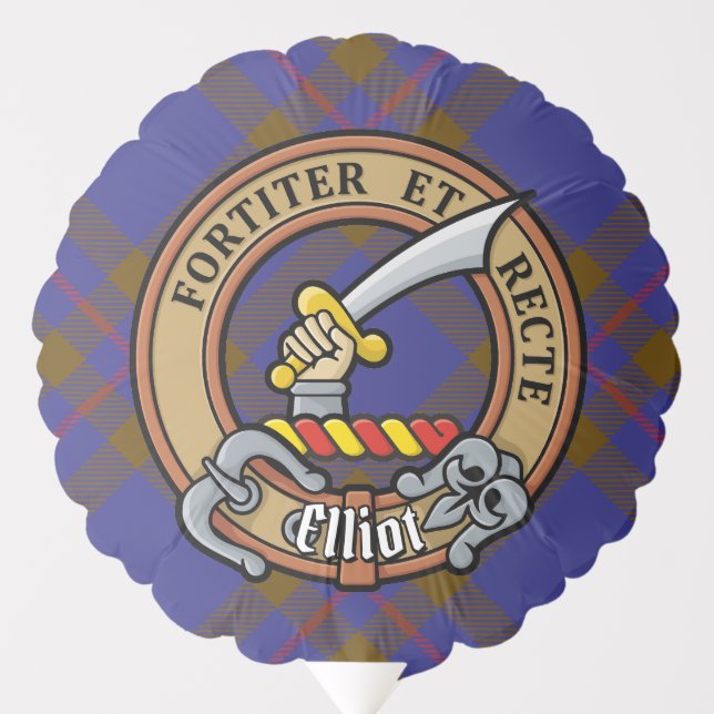 Clan Elliot Crest over Modern Tartan Balloon (Front)