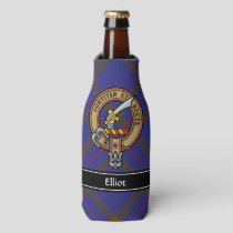 Clan Elliot Crest over Modern Tartan Bottle Cooler