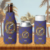 Clan Elliot Crest over Modern Tartan Bottle Cooler