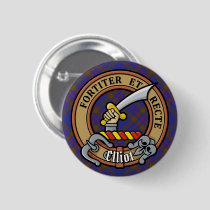 Clan Elliot Crest over Modern Tartan Button