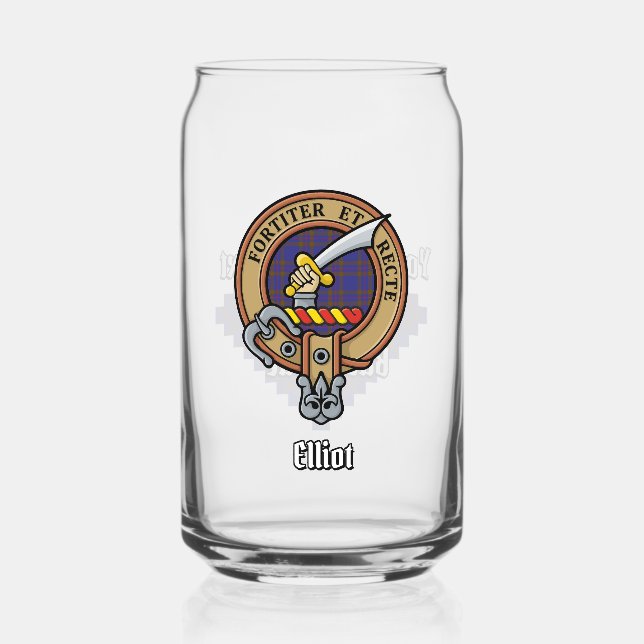 Clan Elliot Crest over Modern Tartan Can Glass (Front)