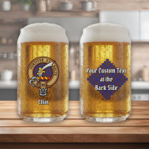 Clan Elliot Crest over Modern Tartan Can Glass