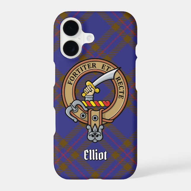Clan Elliot Crest over Modern Tartan Case-Mate iPhone Case (Back)