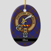 Clan Elliot Crest over Modern Tartan Ceramic Ornament