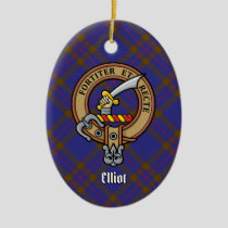 Clan Elliot Crest over Modern Tartan Ceramic Ornament