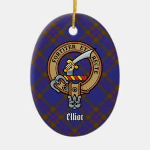 Clan Elliot Crest over Modern Tartan Ceramic Ornament