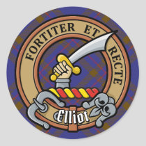 Clan Elliot Crest over Modern Tartan Classic Round Sticker