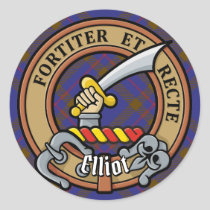 Clan Elliot Crest over Modern Tartan Classic Round Sticker