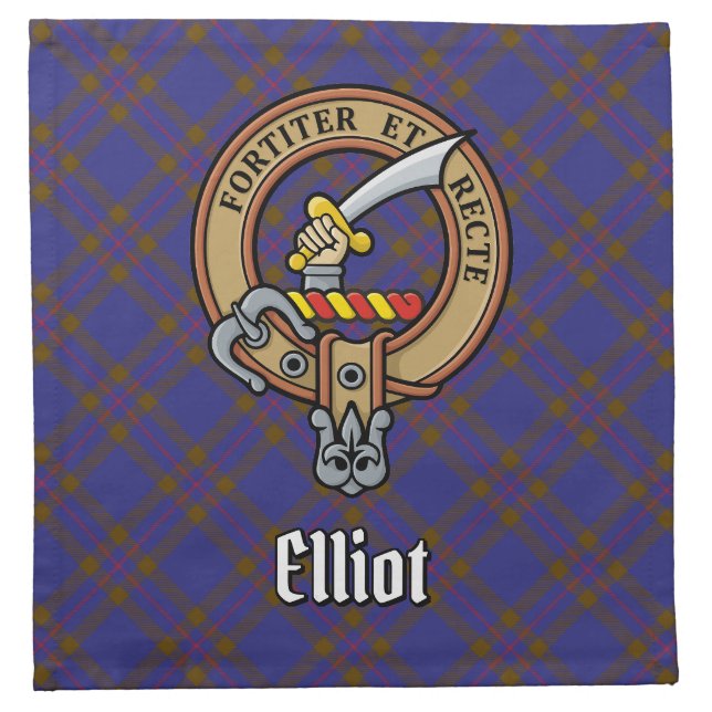 Clan Elliot Crest over Modern Tartan Cloth Napkin (Front)