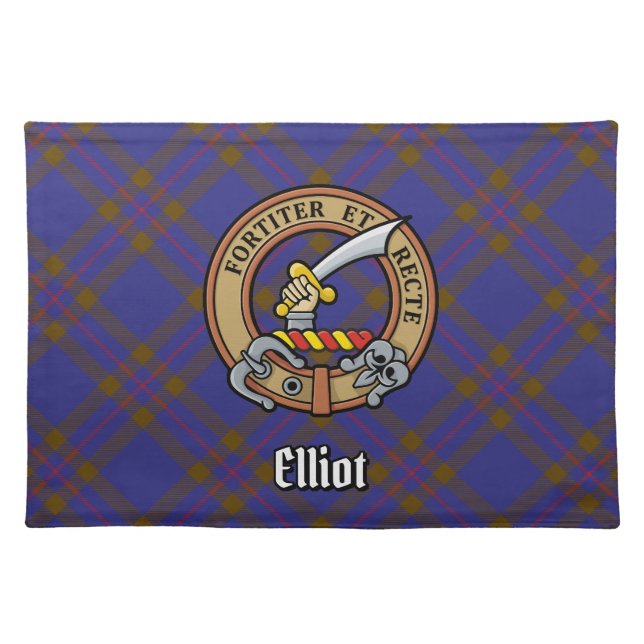 Clan Elliot Crest over Modern Tartan Cloth Placemat (Front)