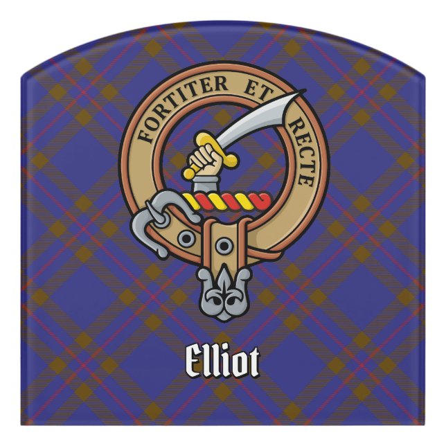 Clan Elliot Crest over Modern Tartan Door Sign (Contour Front)