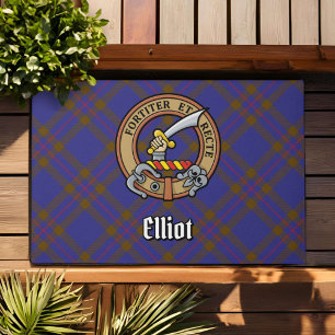 Clan Elliot Crest over Modern Tartan Doormat