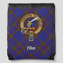 Clan Elliot Crest over Modern Tartan Drawstring Bag