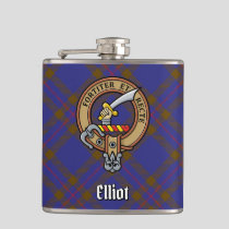 Clan Elliot Crest over Modern Tartan Flask