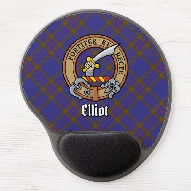 Clan Elliot Crest over Modern Tartan Gel Mouse Pad (Front)