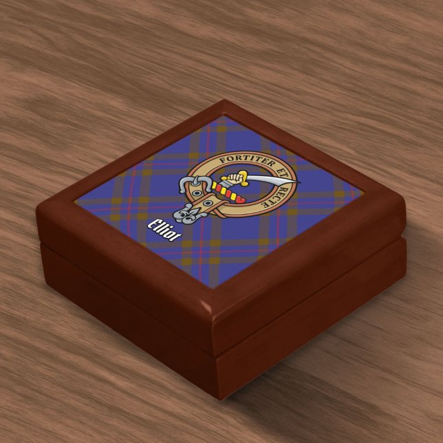 Clan Elliot Crest over Modern Tartan Gift Box (Creator Uploaded)