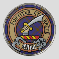 Clan Elliot Crest over Modern Tartan Golf Ball Marker