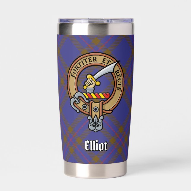 Clan Elliot Crest over Modern Tartan Insulated Tumbler (Front)