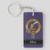 Clan Elliot Crest over Modern Tartan Keychain
