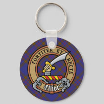 Clan Elliot Crest over Modern Tartan Keychain