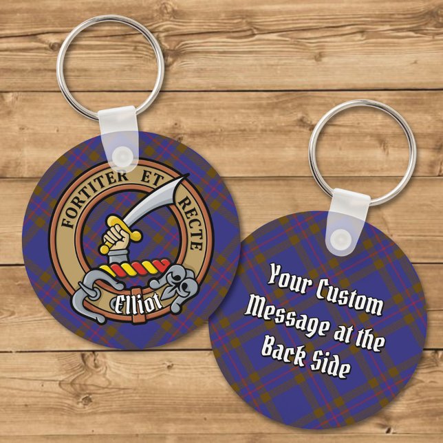 Clan Elliot Crest over Modern Tartan Keychain (Creator Uploaded)