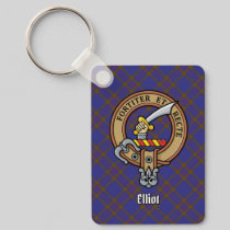Clan Elliot Crest over Modern Tartan Keychain