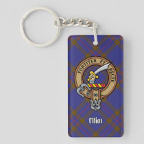 Clan Elliot Crest over Modern Tartan Keychain